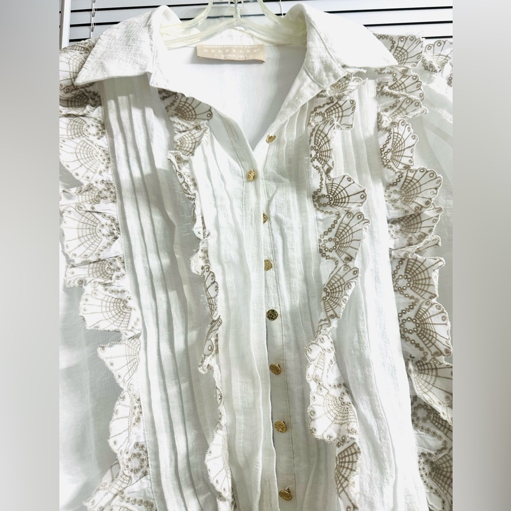 Keepsake the Label White Lace Ruffles Long Puff Sleeves Mini Dress US L-8/UK 12 - Picture 6 of 9
